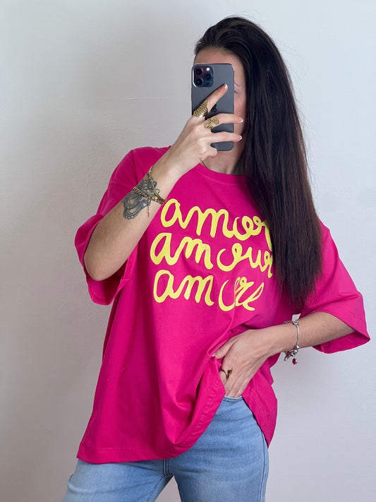 Camiseta Oversize Amor -Rosa Fucsia- Talla Unica - REF:  54416A
