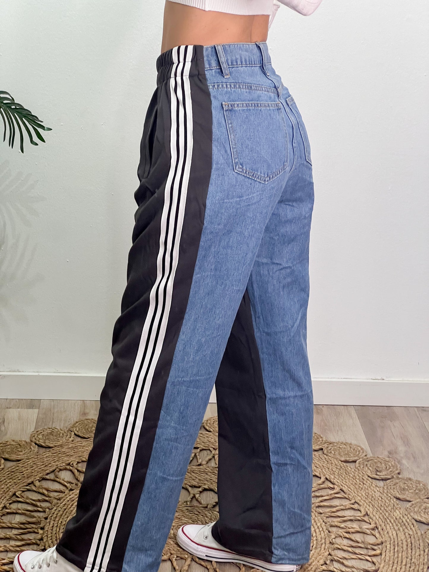 Pantalón Denim Combinado Gris Oscuro