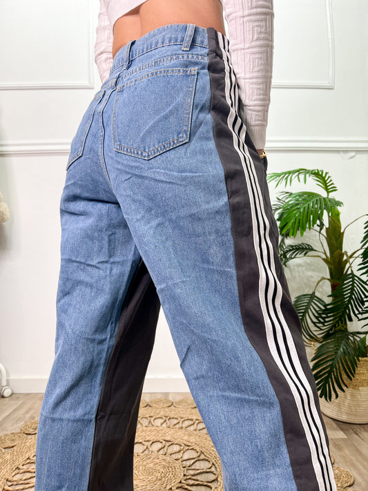 Pantalón Denim Combinado Gris Oscuro