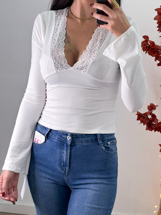 Camiseta V Encaje -Talla Unica- REF:24912CH