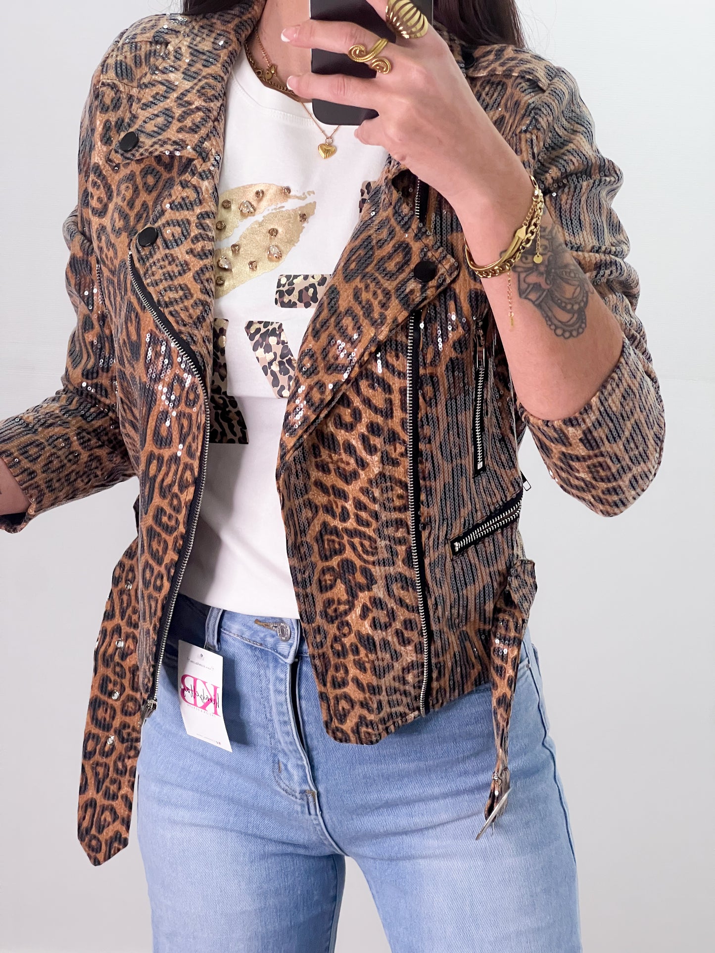 Chaqueta Biker Print Lentejuelas