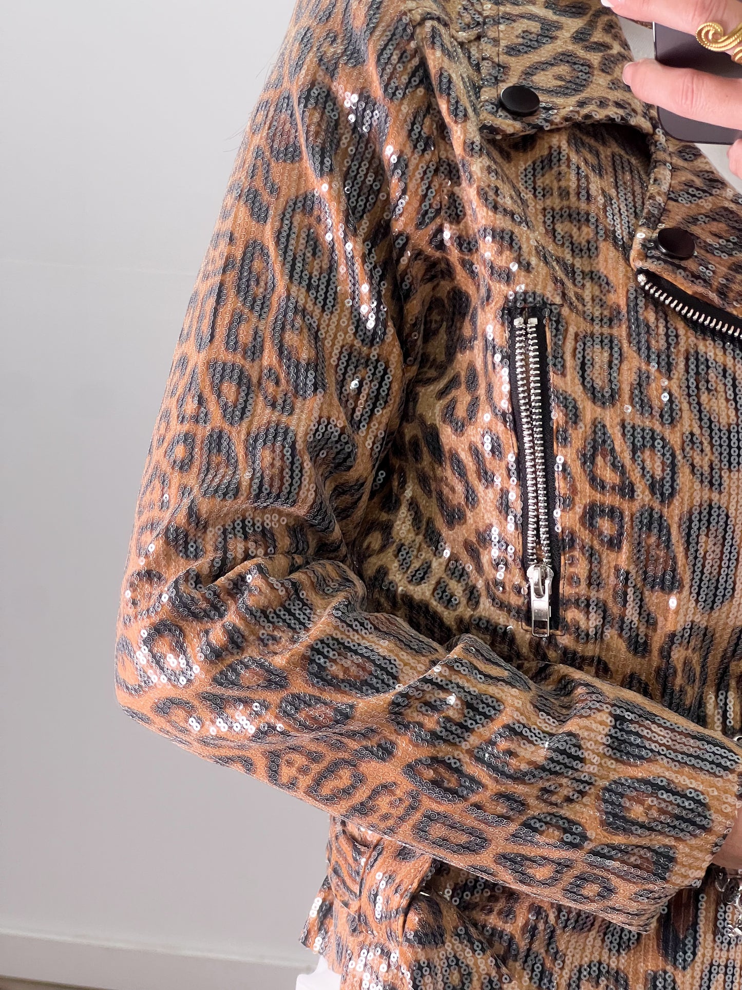 Chaqueta Biker Print Lentejuelas