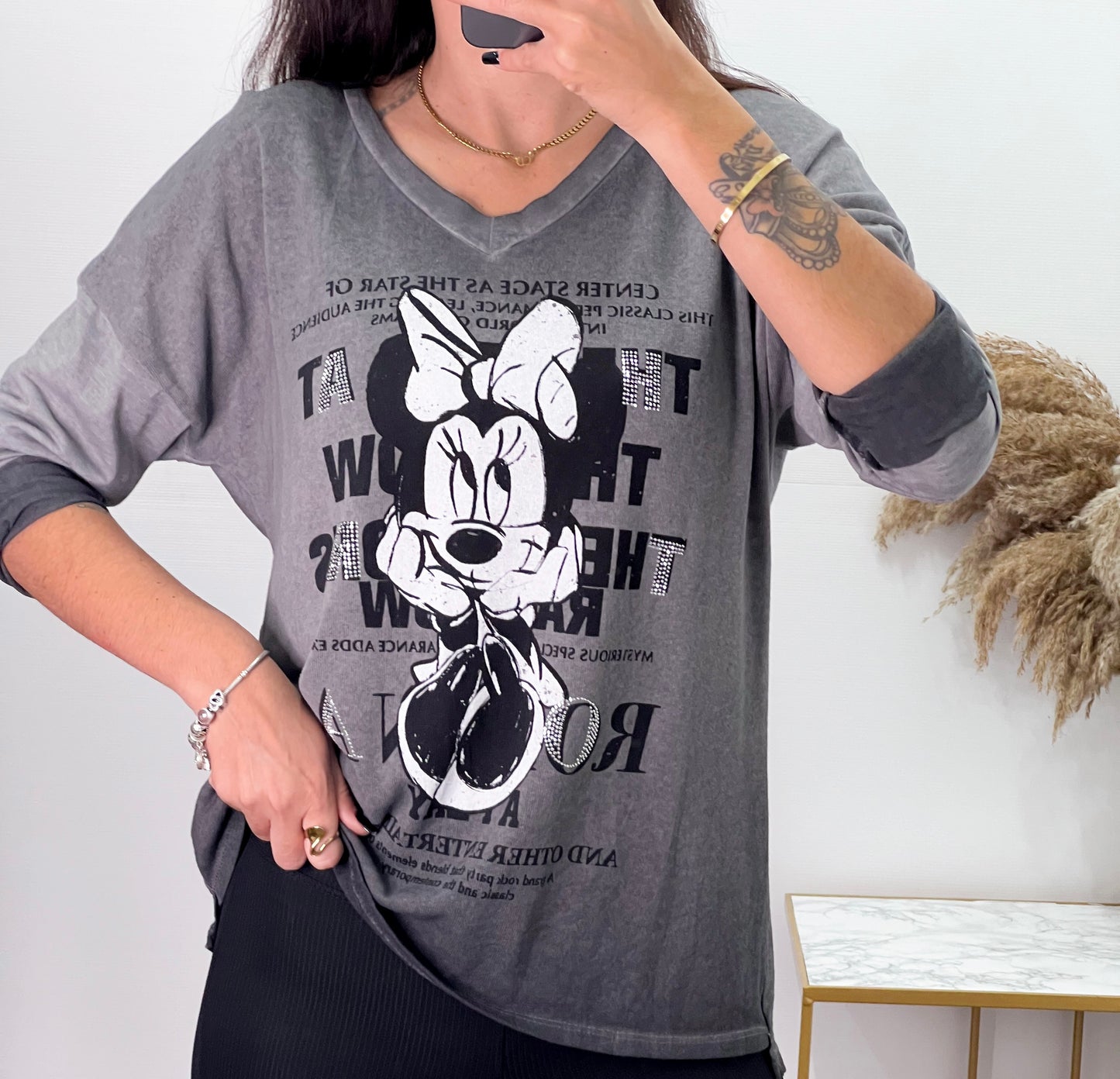 Camiseta Minnie Strass Gris -Talla Unica- REF:41645CB