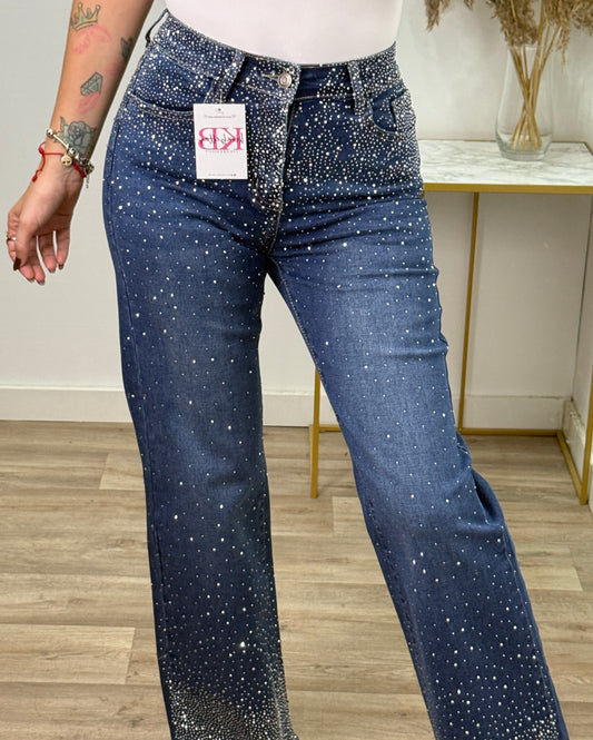 Pantalón Tejano Wid Leg Strass