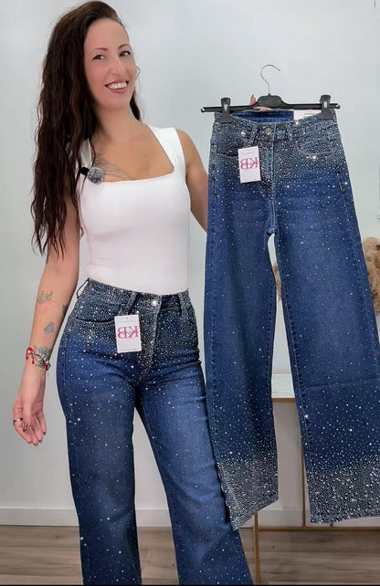 Pantalón Tejano Wid Leg Strass