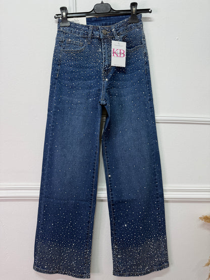 Pantalón Tejano Wid Leg Strass