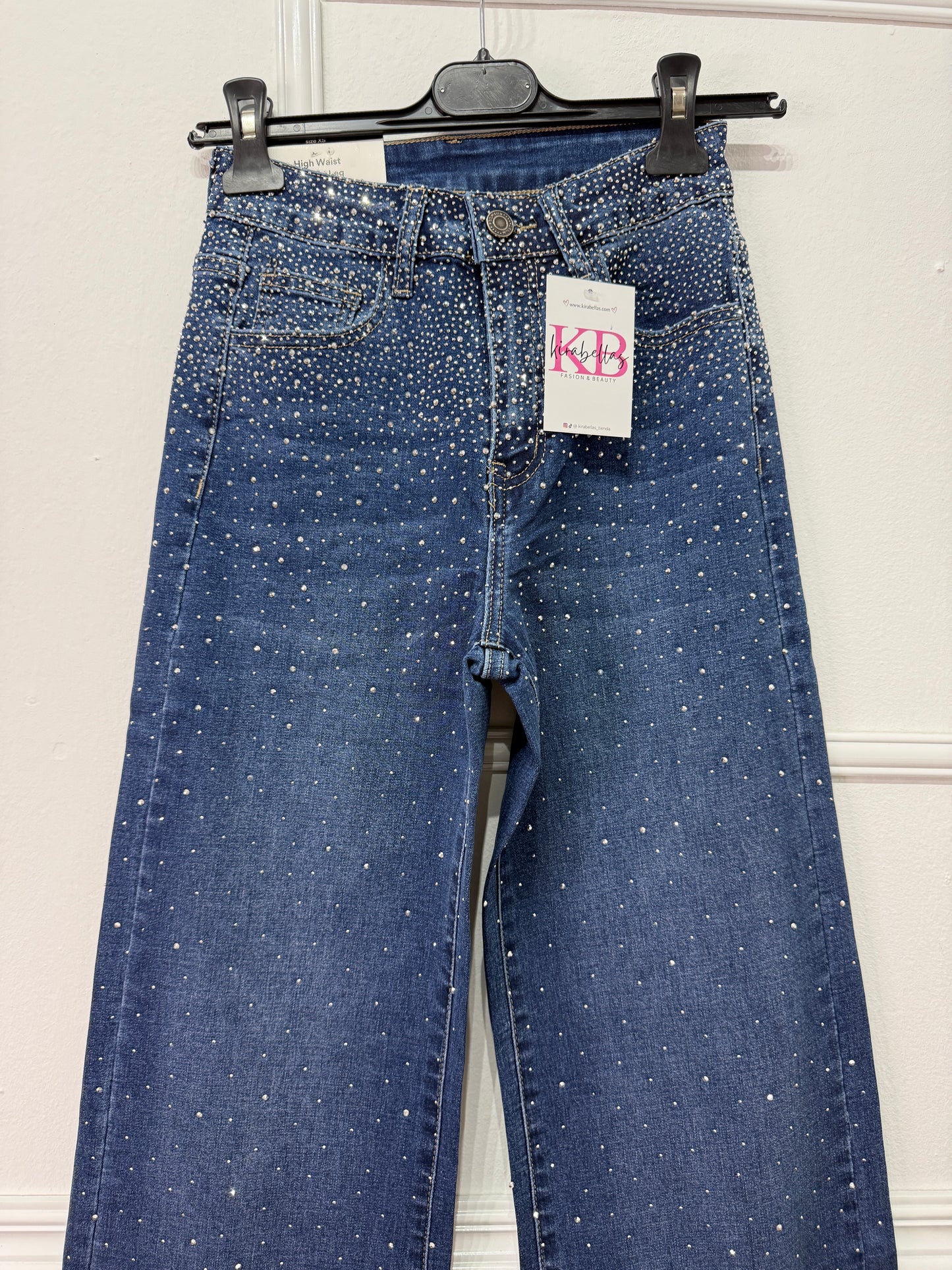 Pantalón Tejano Wid Leg Strass
