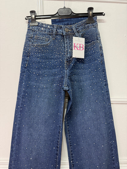 Pantalón Tejano Wid Leg Strass